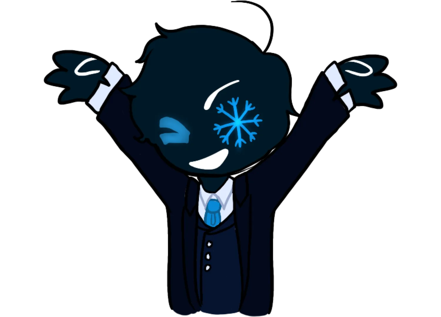 Winty celebrating with both arms raised