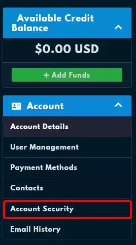 The "Email History" option in the Client Area Account page's sidebar