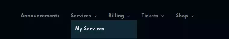 The "Services" button on the Client Area NavBar
