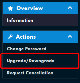 The Client Area sidebar Upgrade/Downgrade button