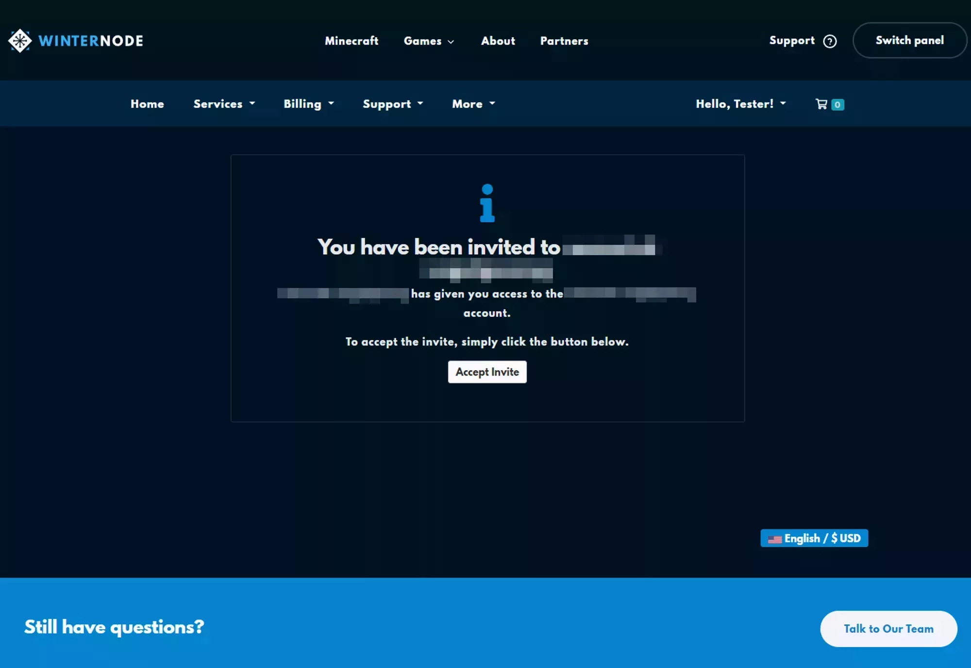 The invite accept page