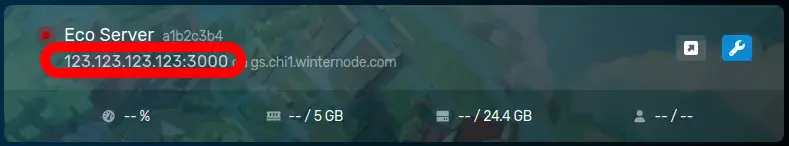 The server IP located under the Server name and to the left of the node domain