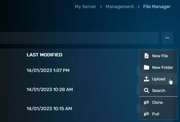 The ellipsis button located on the top right of the File Table under the server page breadcrumbs