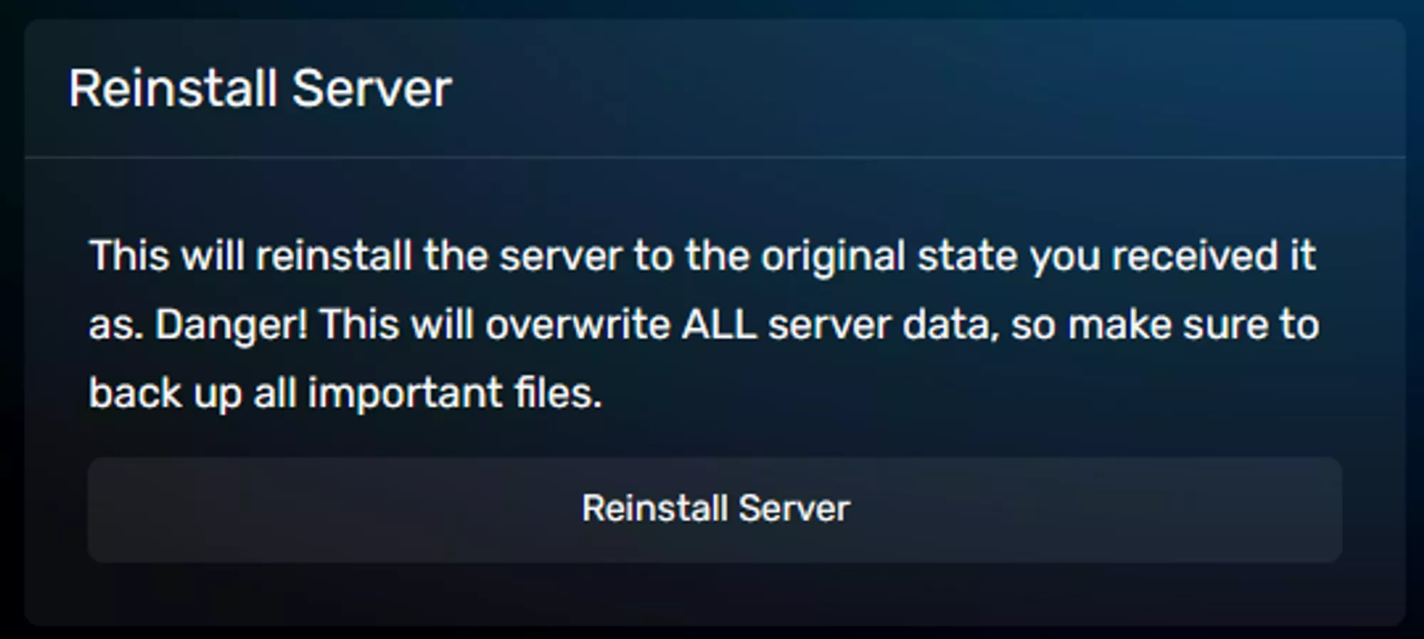 The reinstall server pane located under the configuration -> advanced tab