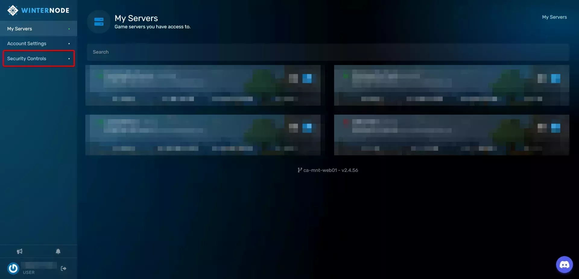 The Security Controls tab in the right sidebar when viewed from the Server List or Game Control Panel Hom Page