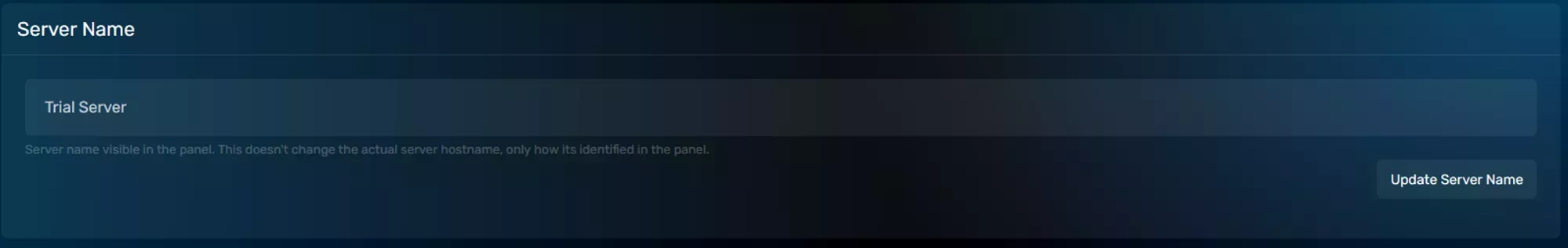 The server name pane with an Update Server Name button in the bottom right corner