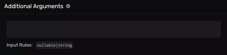 The Additional Arguments modal with the with an empty field, located on the server options tab