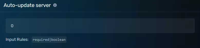 The Auto-update Server modal with the with the default value of 0, located on the server options tab