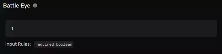 The Battle Eye modal with the with the default value of 1, located on the server options tab
