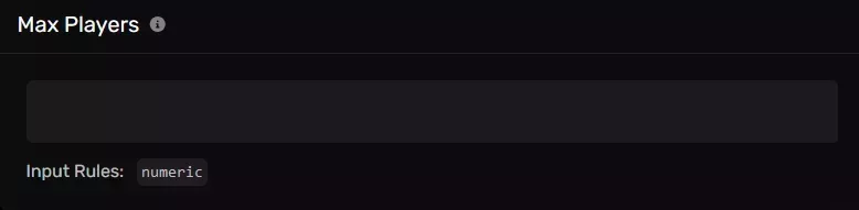 The Max Players modal with an empty field, located on the server options tab