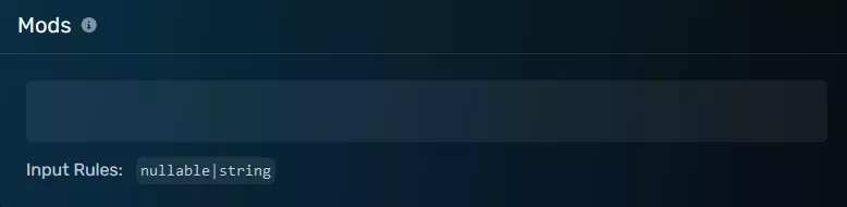 The Mods modal with the with an empty field, located on the server options tab
