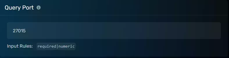 The Server Query Port modal with a value of 27015
