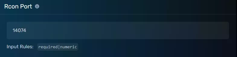 The RCON Port modal with the with the deployed port, located on the server options tab