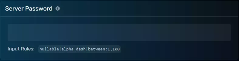 The Server Password modal with an empty field, located on the server options tab
