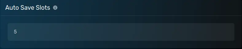 The "Auto Save Slots" modal with a default value of [5], located on the server options page of the server page.