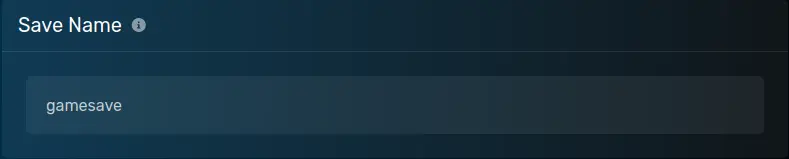 The "Save Name" modal with a default value of [gamesave], located on the server options page of the server page.