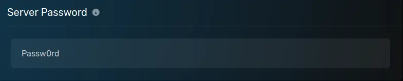 The "Server Password" modal with an example value, located on the server options page of the server page.