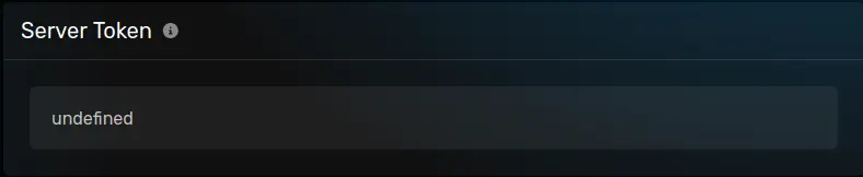 The "Server Token" modal with a default value of [undefined], located on the server options page of the server page.