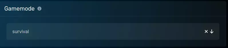 The "Gamemode" pane with a default value of [survival], selected from with a [creative|survival|adventure] dropdown, located on the server options page of the server page.
