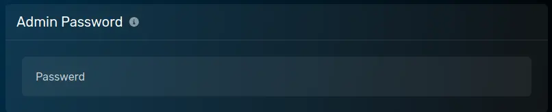 The "Admin Password" panel with a generic password, located on the server options tab.