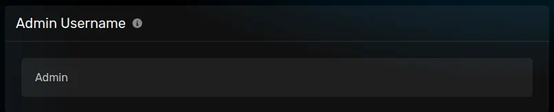 The "Admin Username" panel with a generic username, located on the server options tab.