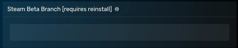 The "Steam Beta Branch" panel with an empty default value, located on the server options tab.