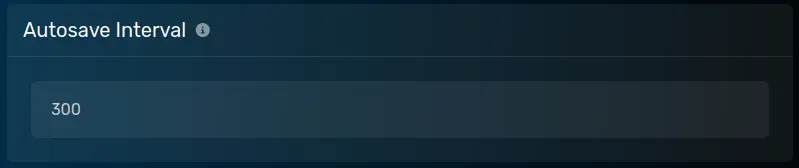 The "Autosave Interval" panel with a default of 300, located on the server options tab.