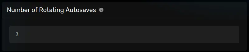 The "Number of Rotating Autosaves" panel with a default of 3, located on the server options tab.