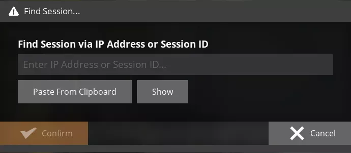 The satisfactory "Find Session" modal with a text field titled "Enter IP Address or Session ID...".