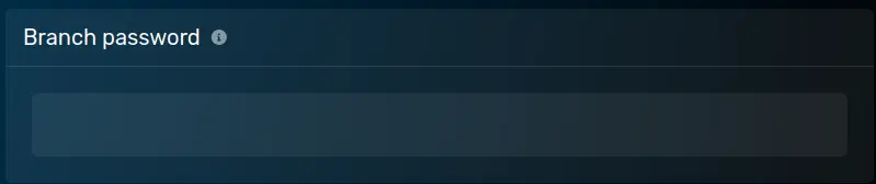 The "Branch Password" panel with an empty field, located on the server options tab.