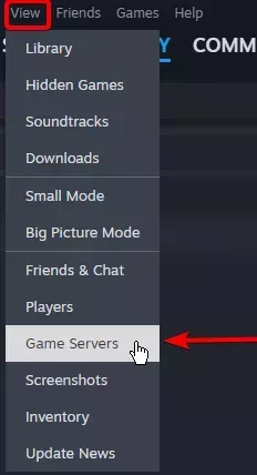 The steam context menu under the view servers tab